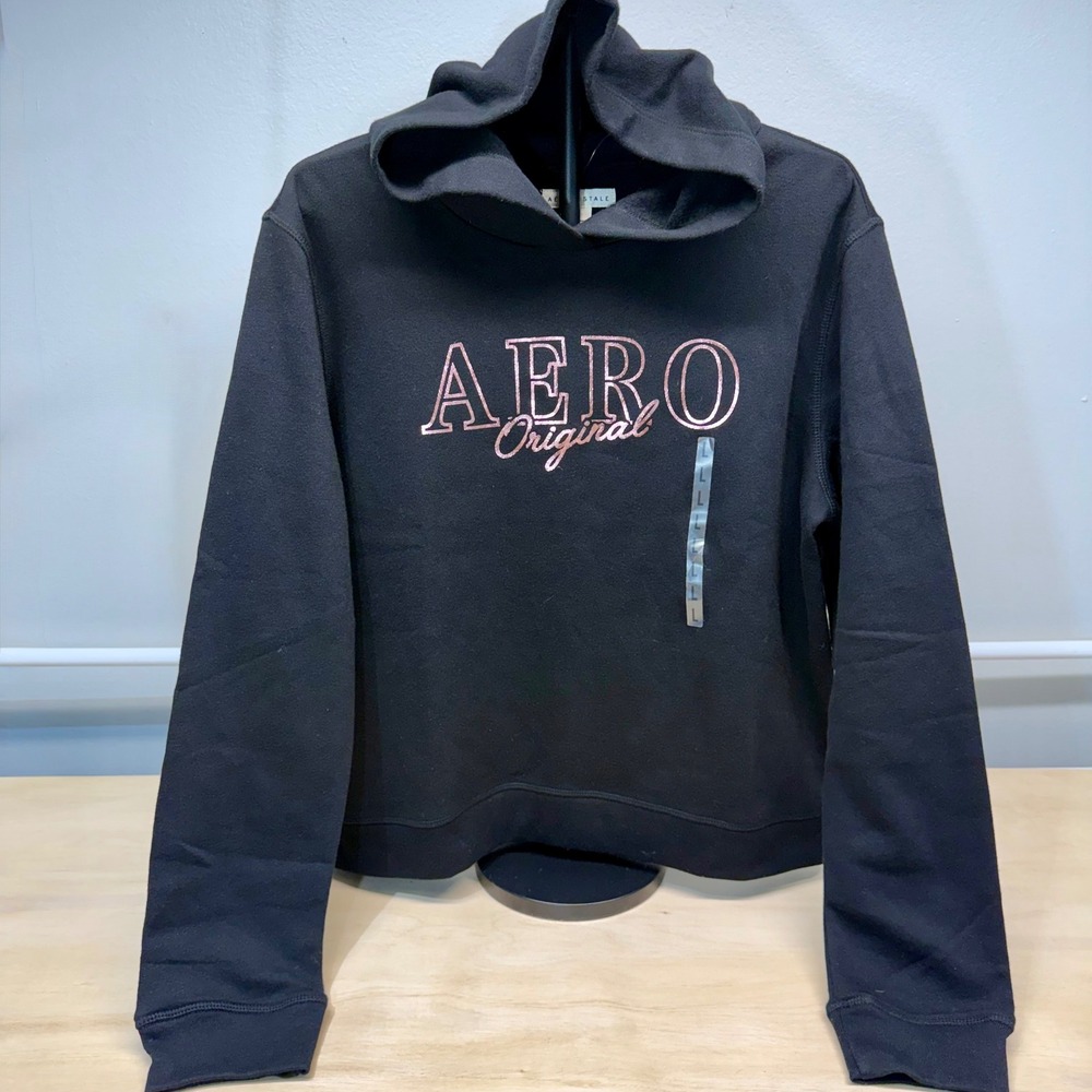 Aeropostale Womens Aero Original Graphic‎ Hoodie Black Rose Gold Large NWT
